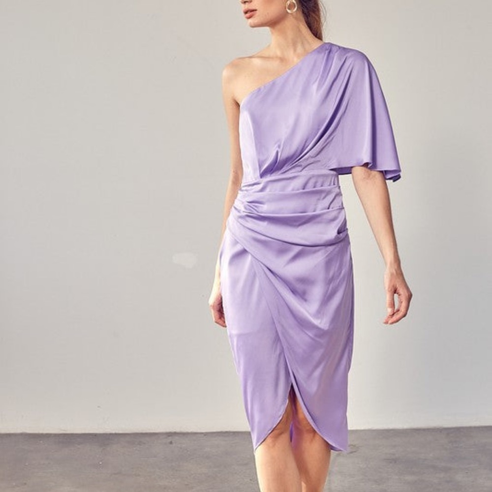 One shoulder lavender dress